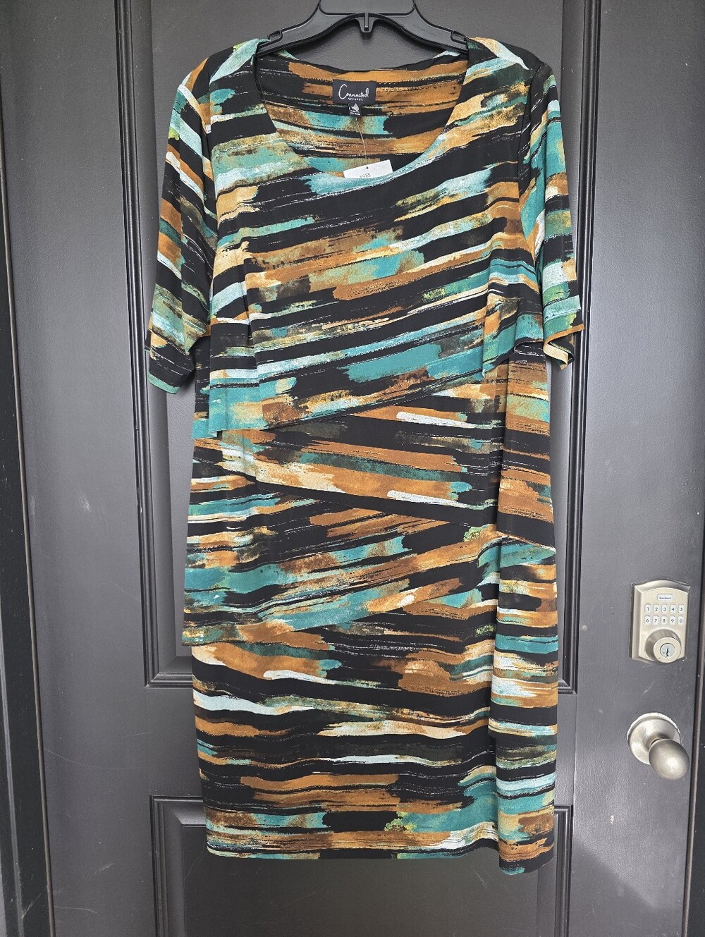 NWT Connected Apparel Plus Size 18W Abstract Sheath Dress Overlay 3/4 Sleeve - Picture 2 of 9
